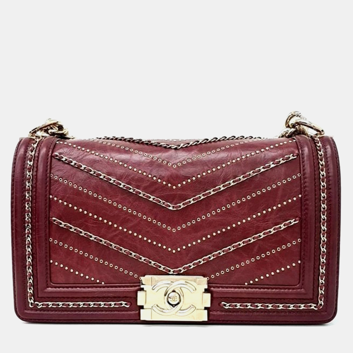 Chanel Burgundy Leather Boy Medium Bag