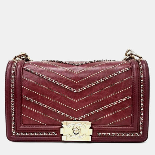 Burgundy Leather Boy Medium Bag