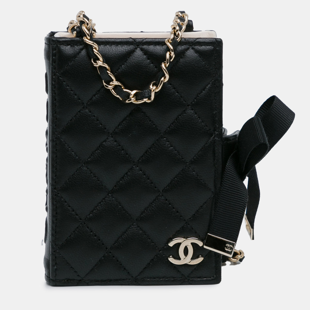 Chanel Quilted Lambskin Book Card Holder On Chain