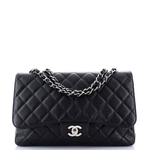 CHANEL Vintage Classic Single Flap Bag Quilted Caviar Jumbo