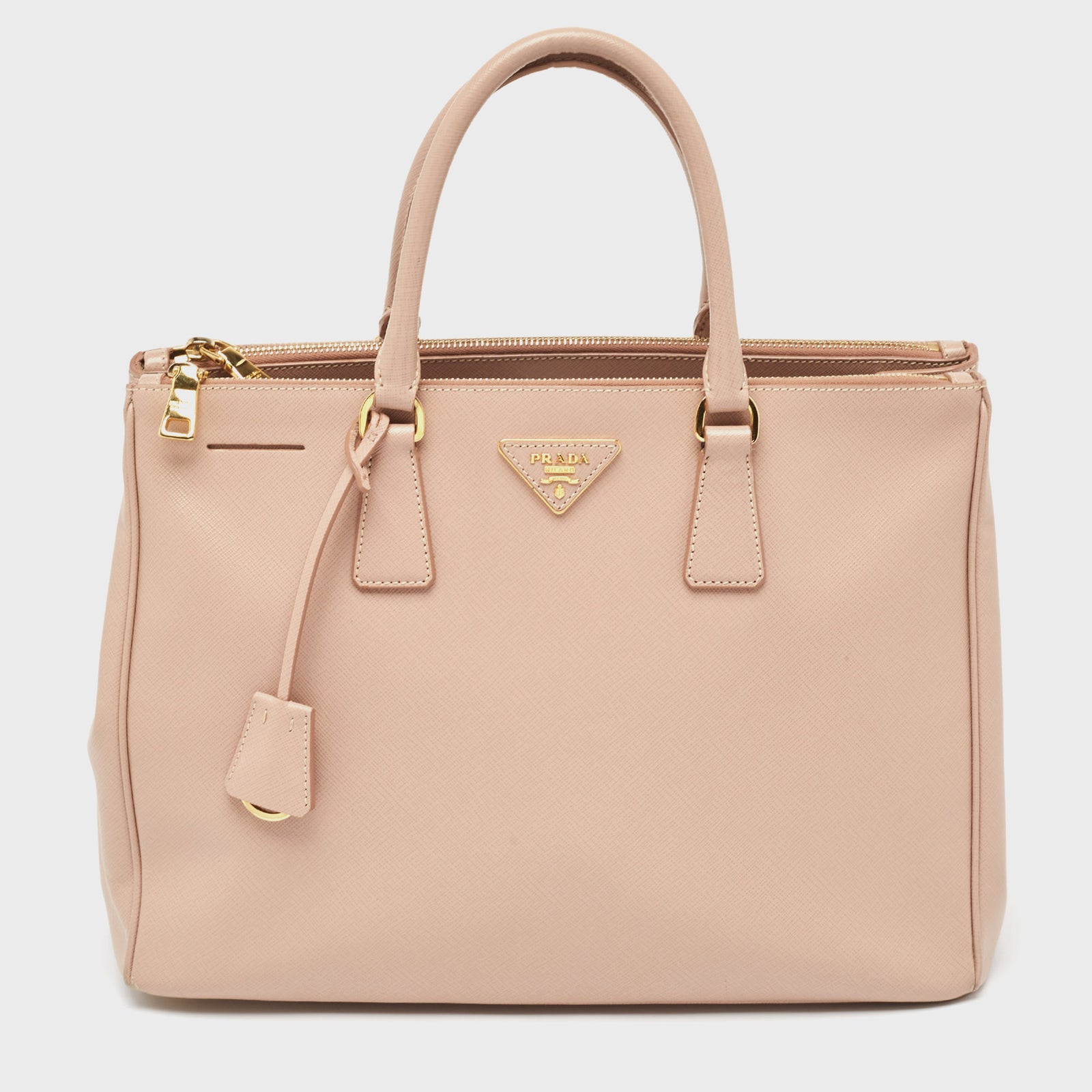 Prada Light Pink Saffiano Lux Leather Large Double Zip Tote