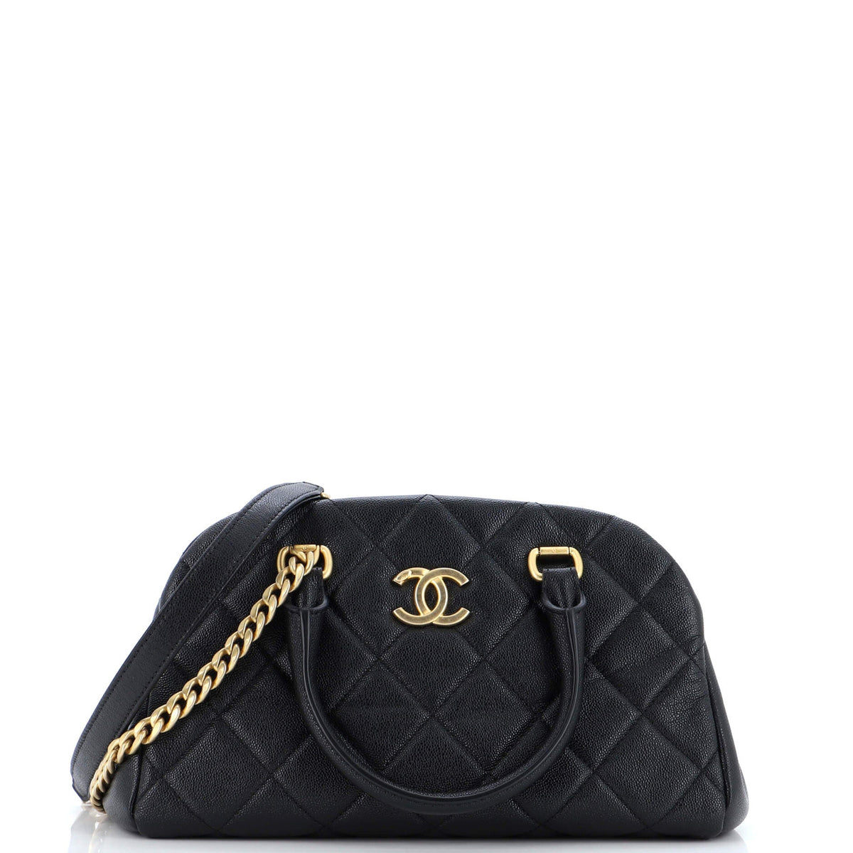 Chanel CHANEL CC Chain Compartment Top Handle Bowling Bag Quilted Caviar Small
