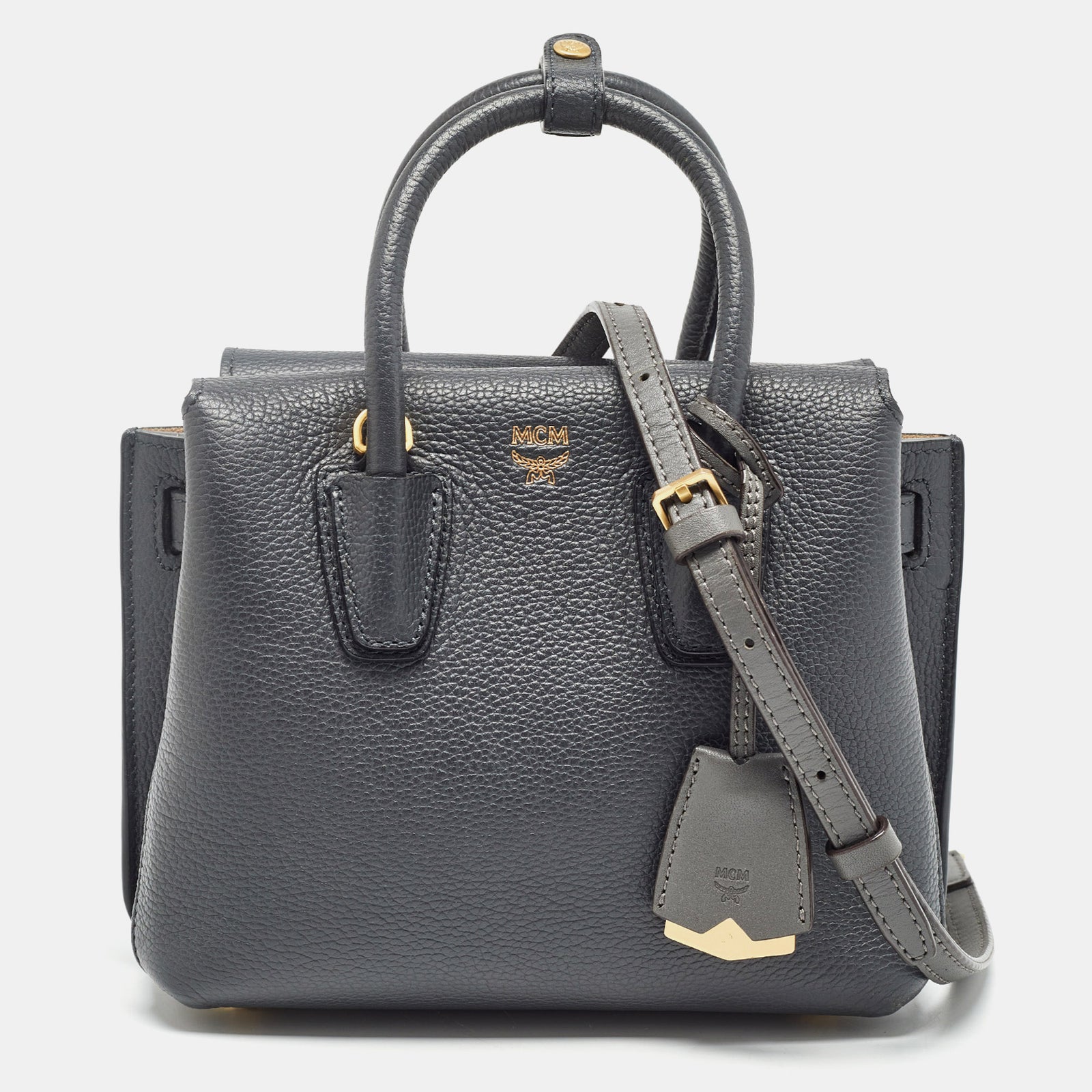 MCM Grey Leather Mini Milla Tote