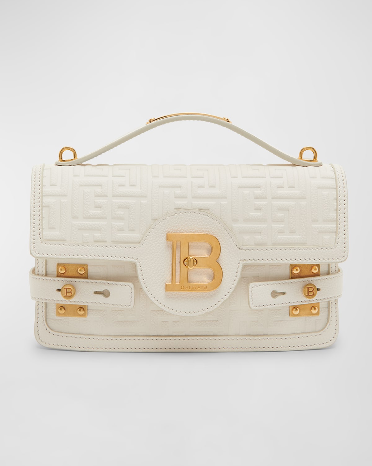 Balmain BBuzz 24 Shoulder Bag in Monogram Grained Leather