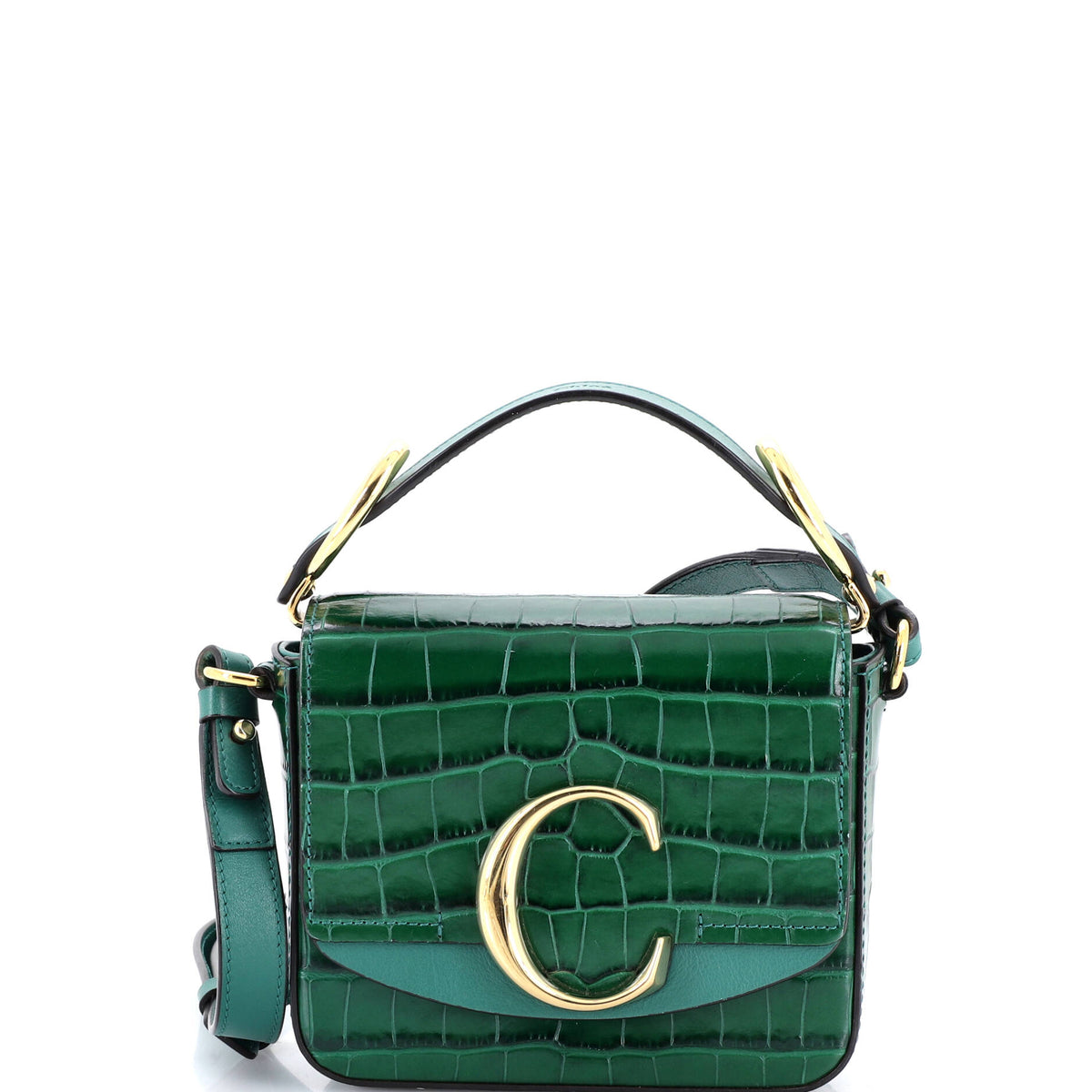 Chloe CHLOE C Double Carry Bag Crocodile Embossed Leather Mini