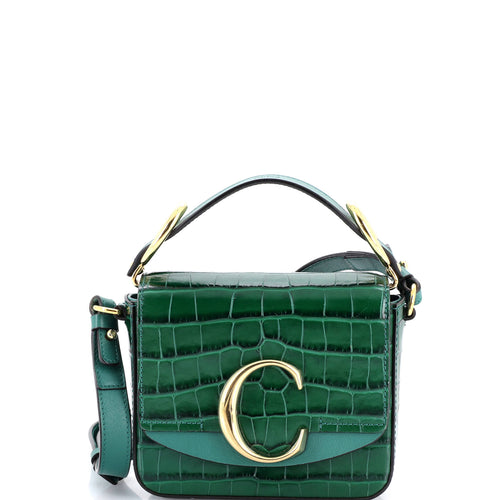 CHLOE C Double Carry Bag Crocodile Embossed Leather Mini