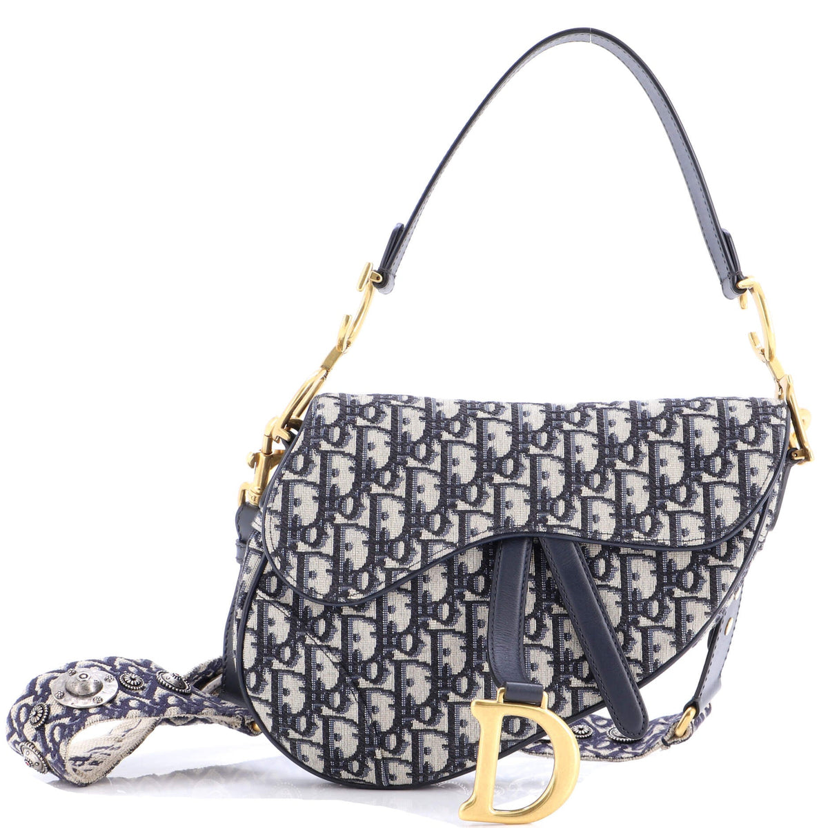 Christian Dior Saddle Handbag with Strap Oblique Canvas Medium