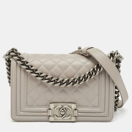 Grey Quilted Leather Small Boy Flap Bag