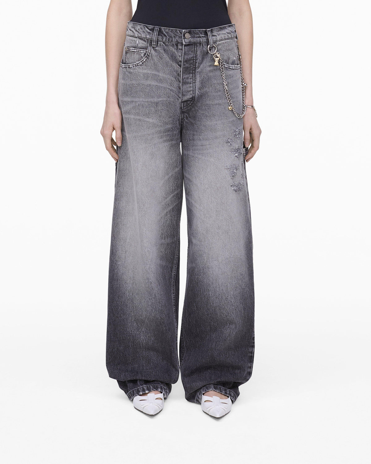 Marc Jacobs Charm Oversized Jeans in Bleached Black, Size 30