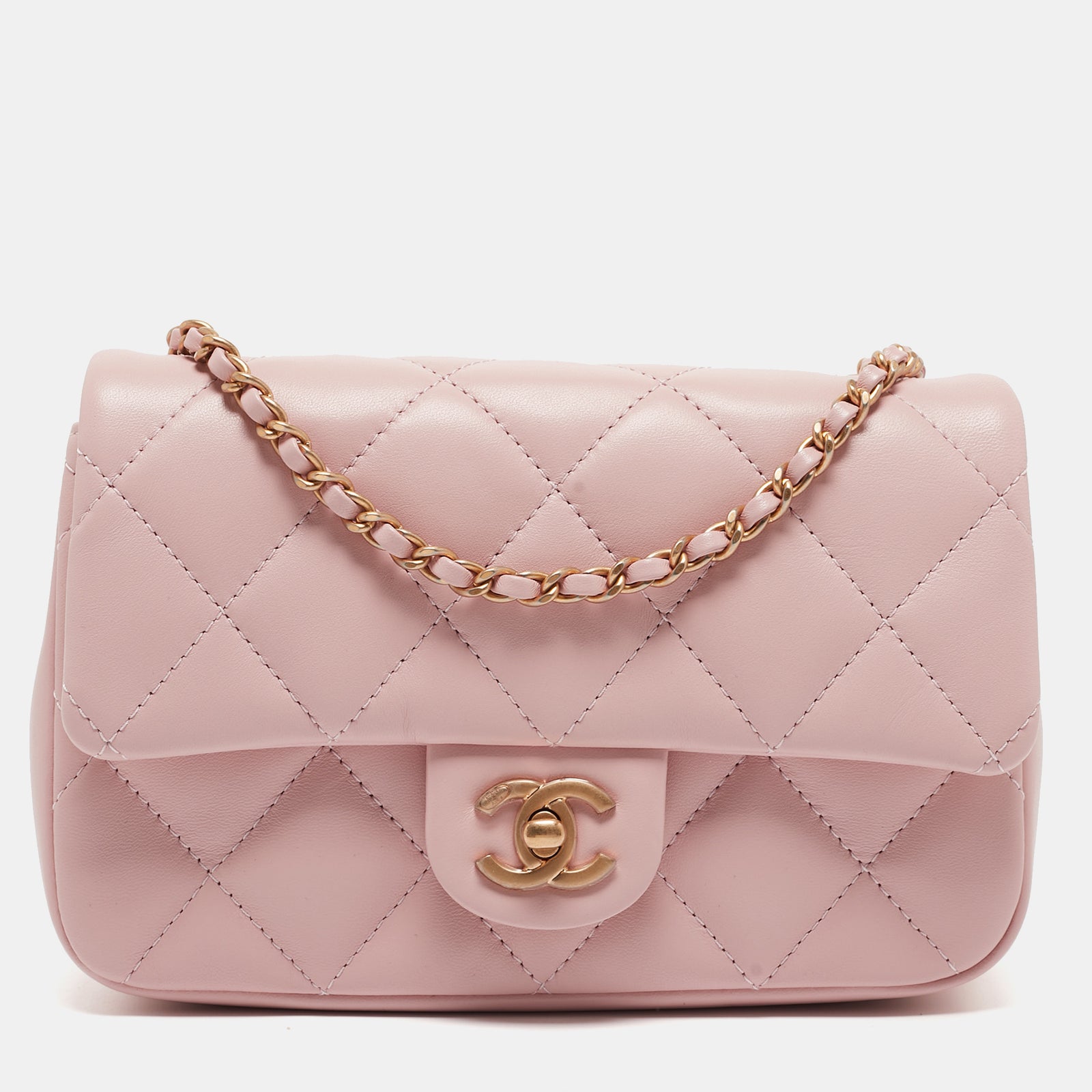 Chanel Pink Quilted Leather New Mini Heart Charm Classic Flap Bag