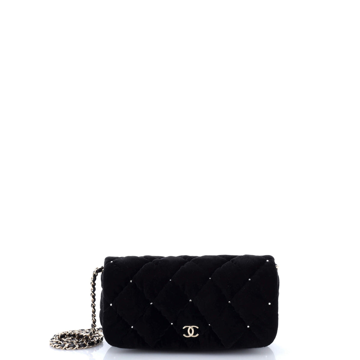 Chanel CHANEL CC Chain Flap Bag Crystal Embellished Quilted Velvet Small
