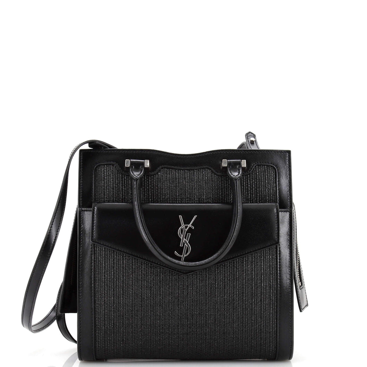 Saint Laurent Uptown Tote Raffia with Leather Small