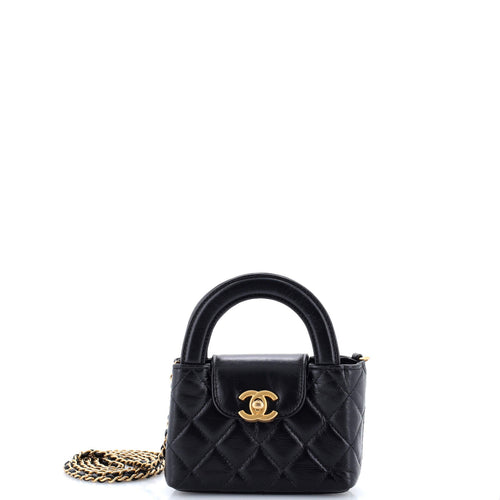 CHANEL Kelly Top Handle Shopping Bag Quilted Shiny Aged Calfskin Nano