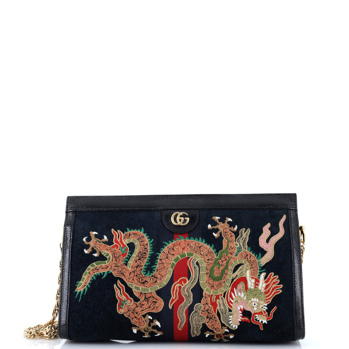 Gucci GUCCI Ophidia Chain Shoulder Bag Embroidered Suede Medium