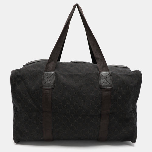 Brown GG Canvas and Leather Duffel Bag