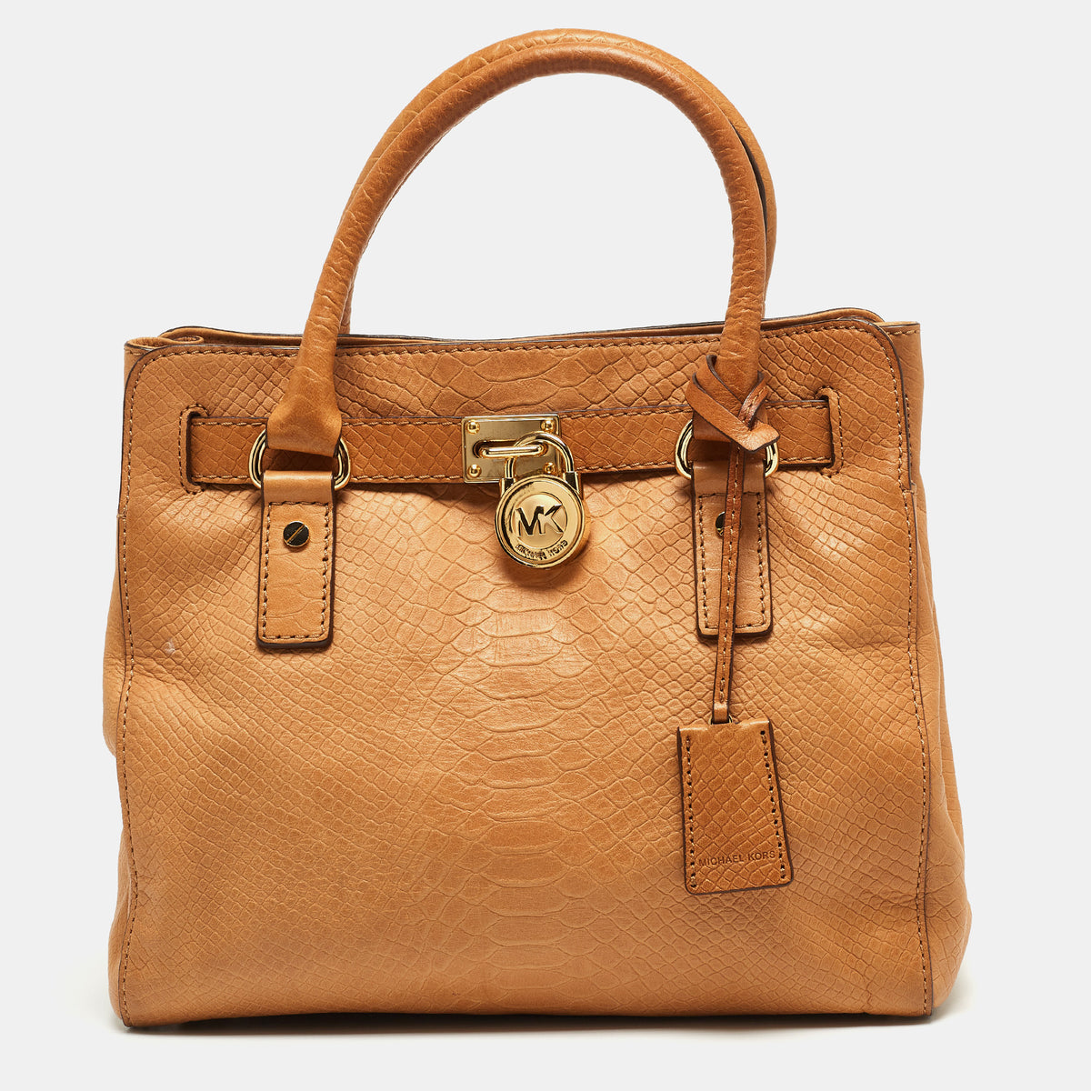 Michael Kors Tan Python Embossed Leather Hamilton North South Tote
