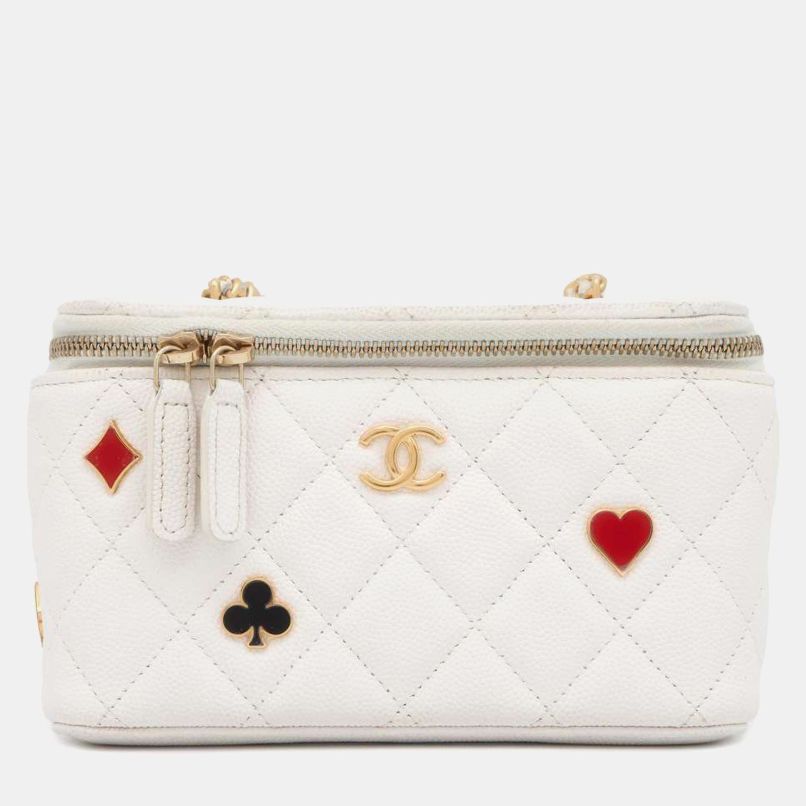 Chanel White Caviar Leather Trump Vanity Chain Shoulder Bag