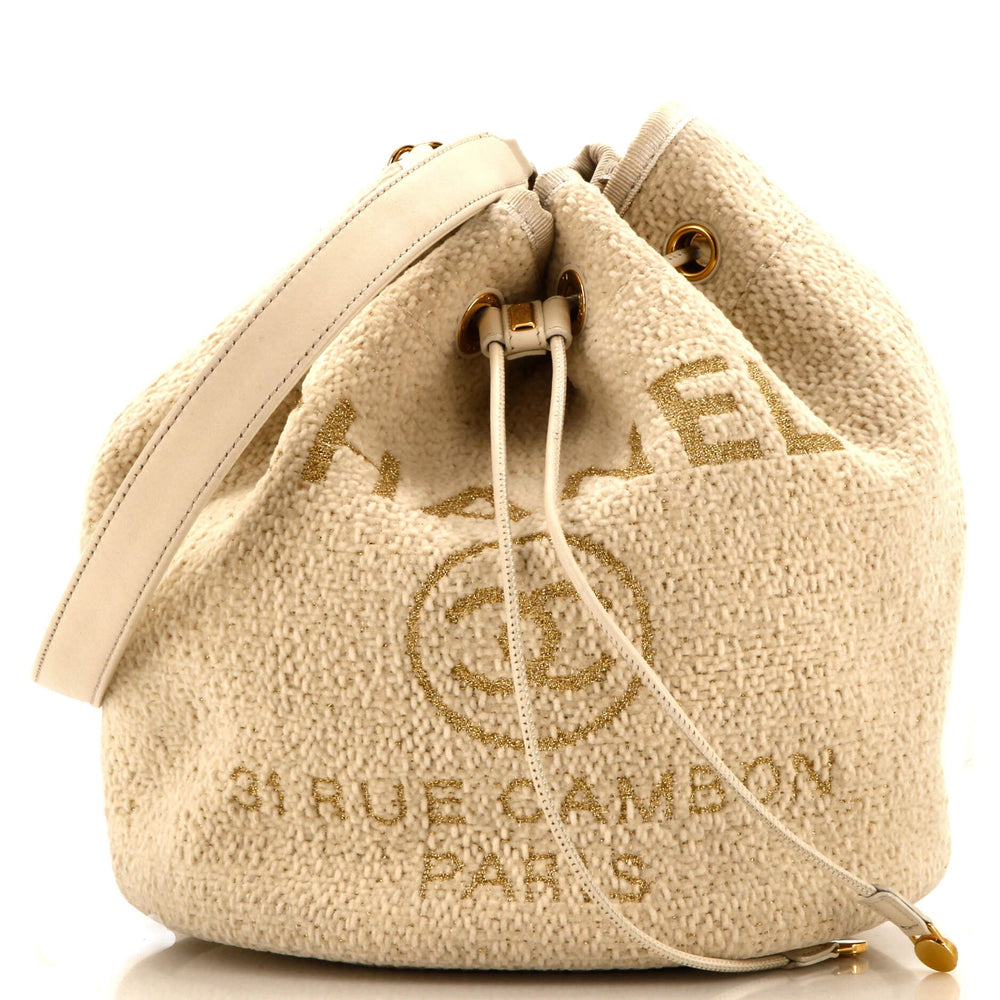 CHANEL Deauville Drawstring Bucket Bag Velvet Medium