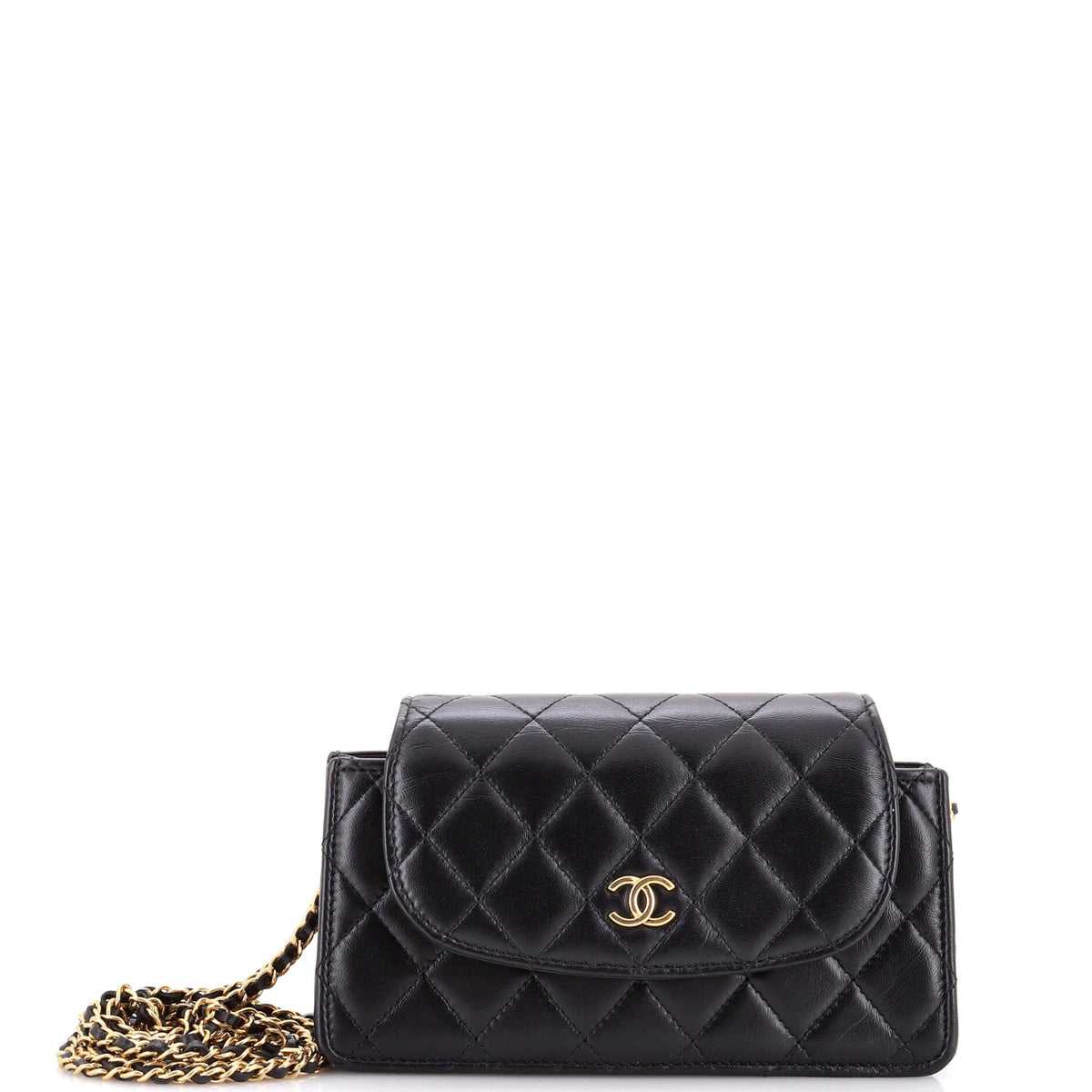 Chanel CHANEL CC Accordion Round Flap Phone Holder Quilted Lambskin