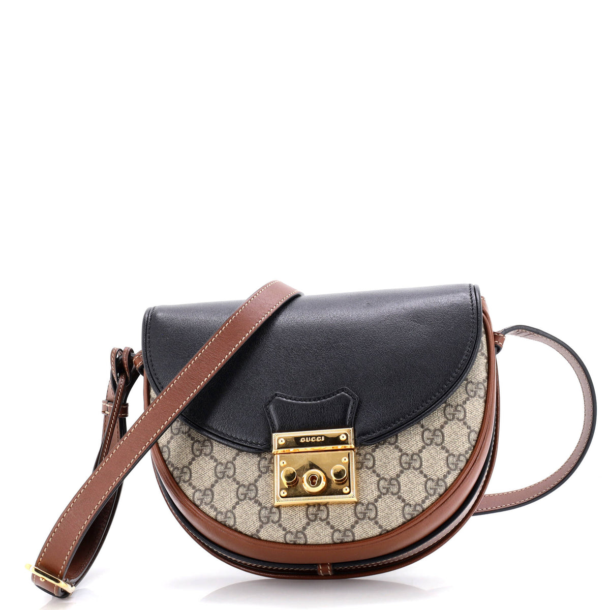 Gucci GUCCI Padlock Saddle Shoulder Bag GG Coated Canvas and Leather Small