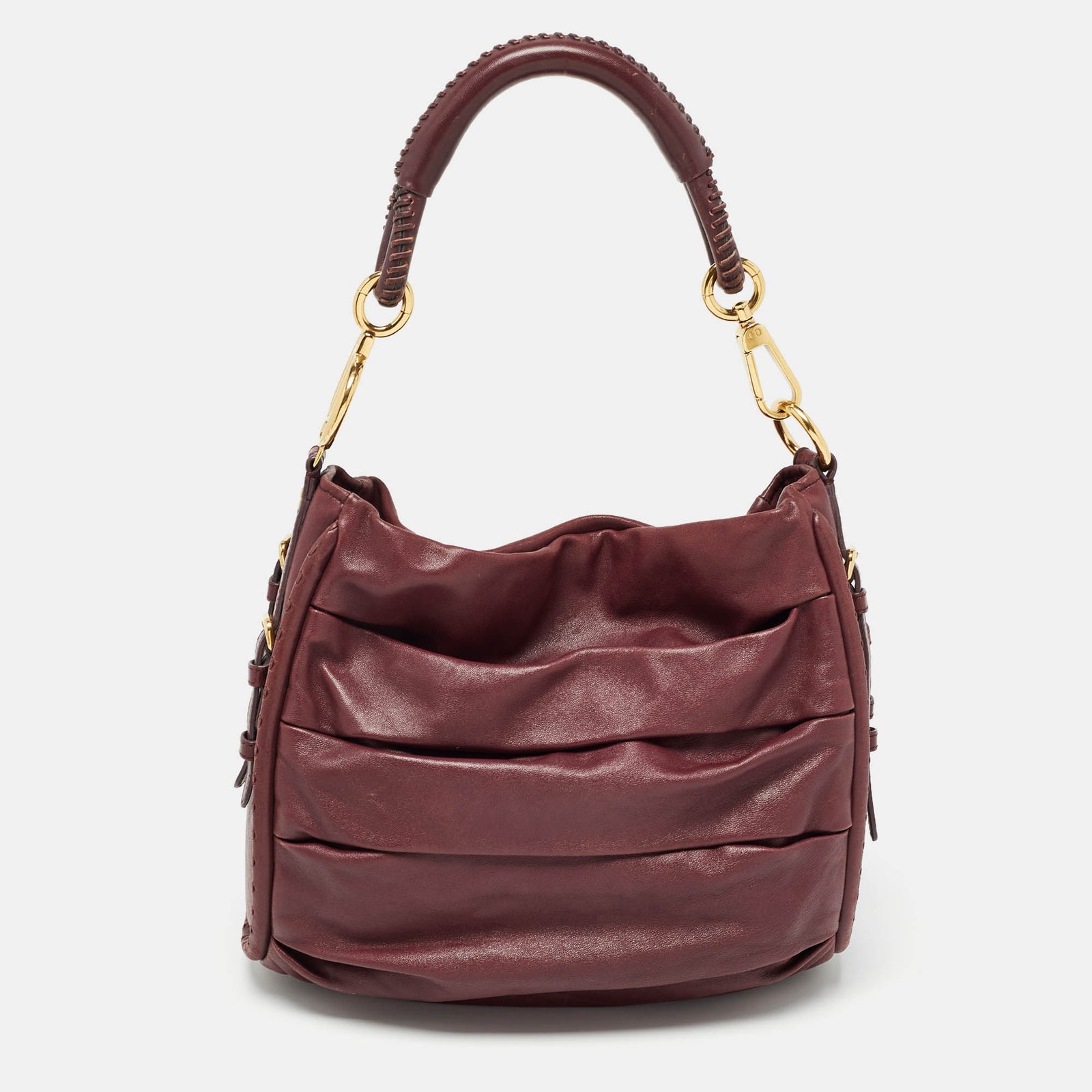 Dior Burgundy Pleated Leather Libertine Hobo