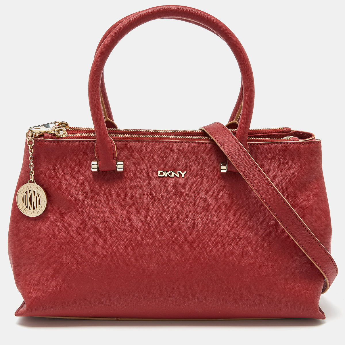 DKNY DKNY Red Leather Bryant Park Double Zip Shopper Tote