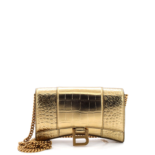 Hourglass Chain Wallet Crocodile Embossed Leather