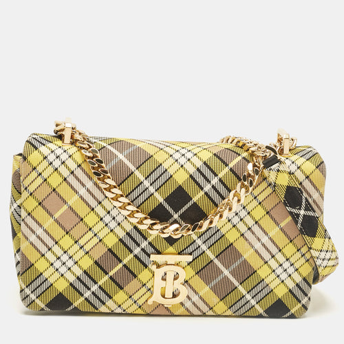 Yellow Check Canvas Small Lola Chain Shoulder Bag