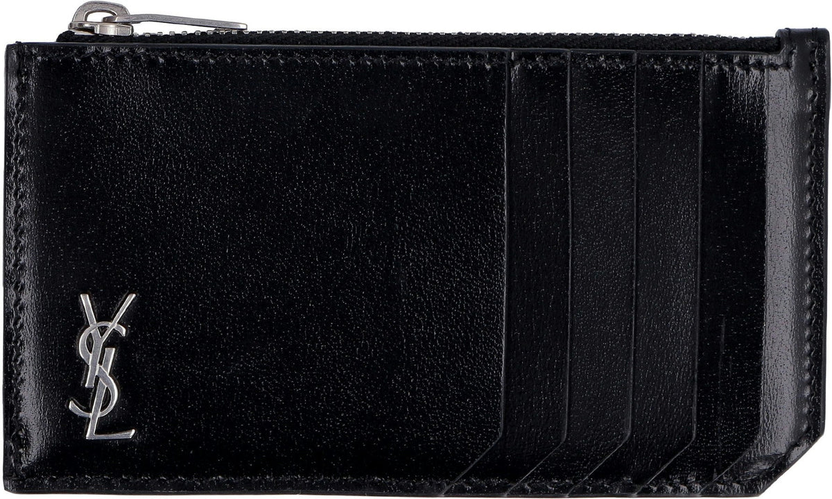 Saint Laurent Men's Tiny Cassandre Logo Plaque Purse in Nero | 6298991JB0E1000