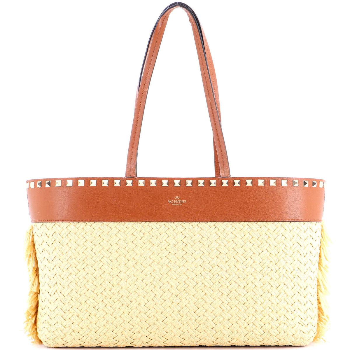 Valentino VALENTINO GARAVANI Rockstud Shopping Tote Raffia with Leather Large