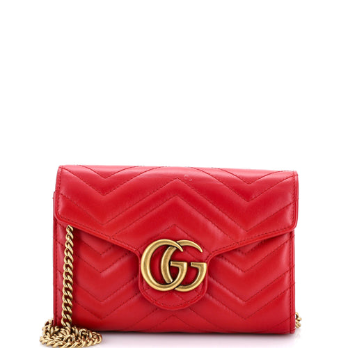 GUCCI GG Marmont Chain Wallet Matelasse Leather Mini