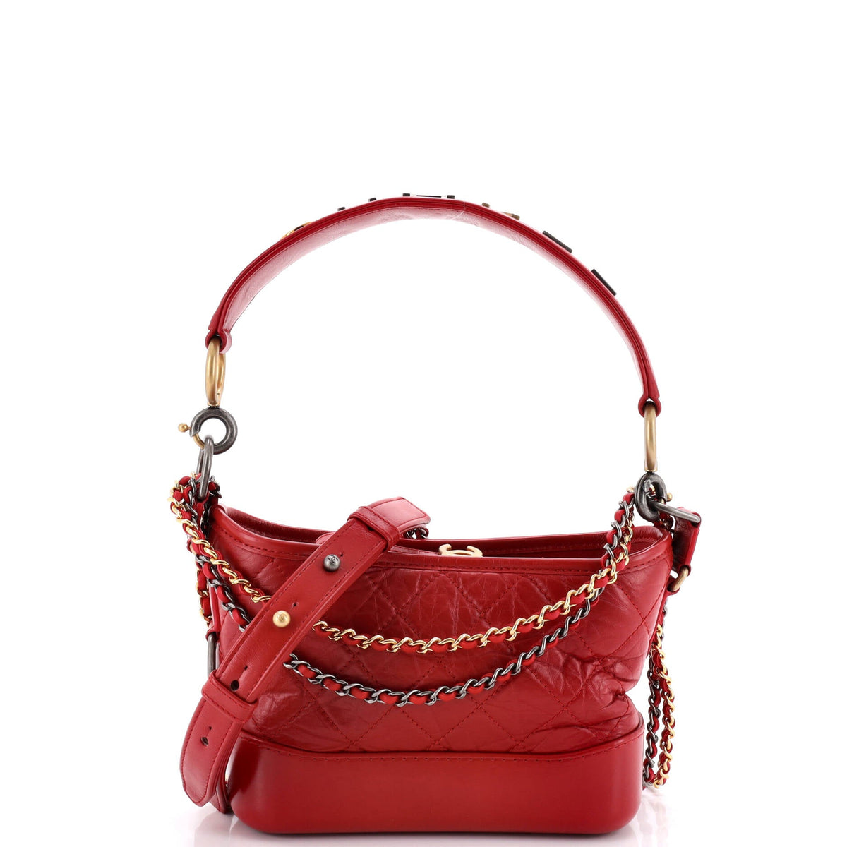 Chanel CHANEL Gabrielle Hobo with Logo Handle Quilted Aged Calfskin Small
