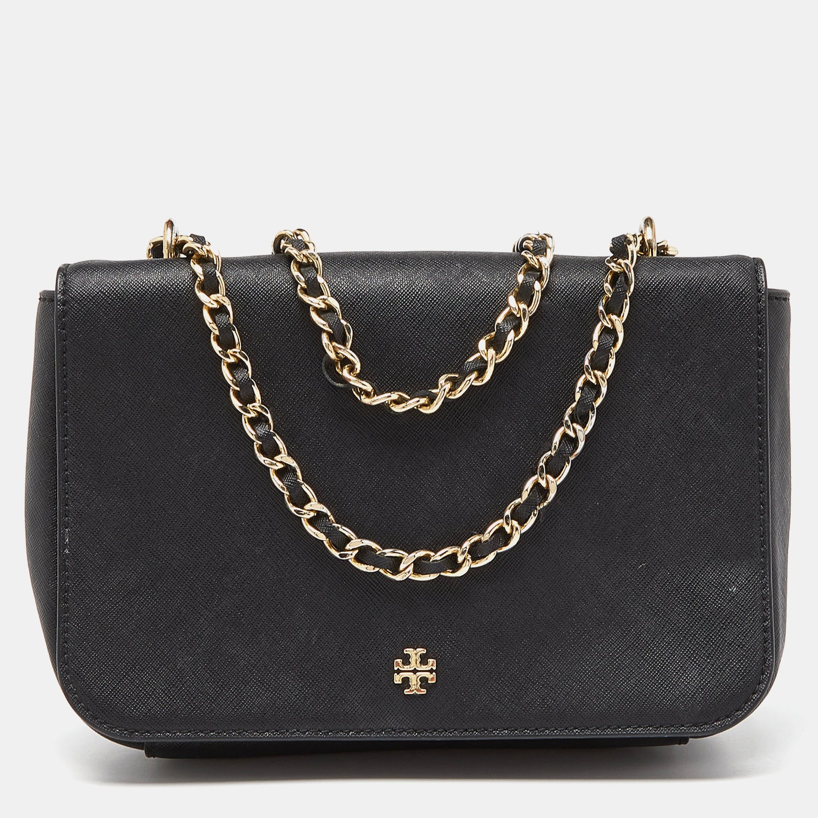 Tory Burch Black Leather Robinson Chain Crossbody Bag