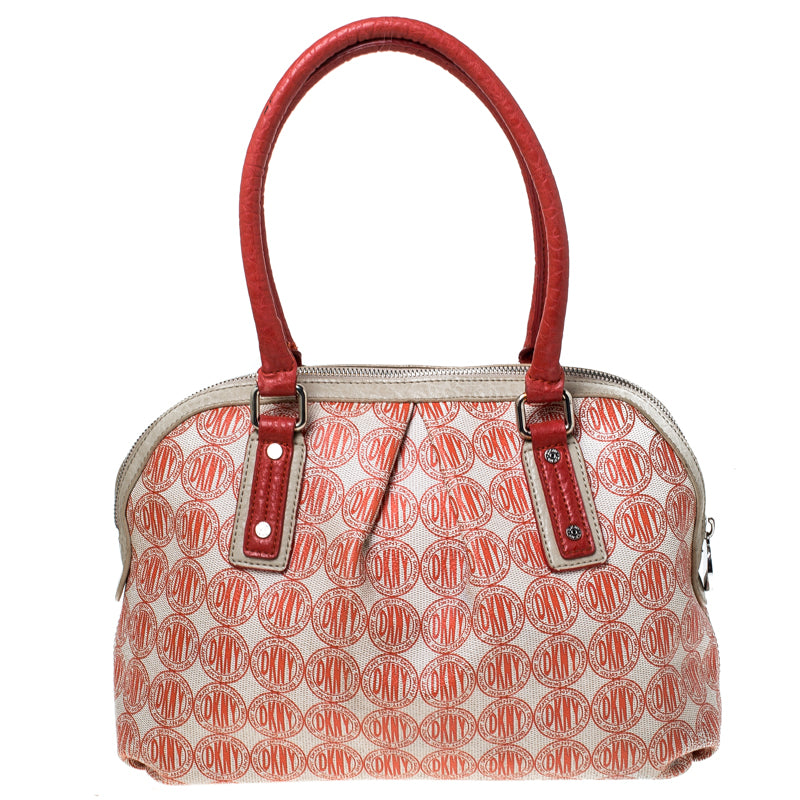 DKNY DKNY Red/White Signature PVC and Leather Dome Satchel