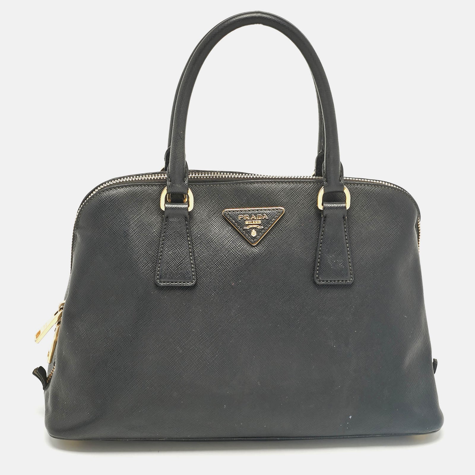 Prada Mittelgroße Promenade-Tasche aus schwarzem Saffiano-Leder