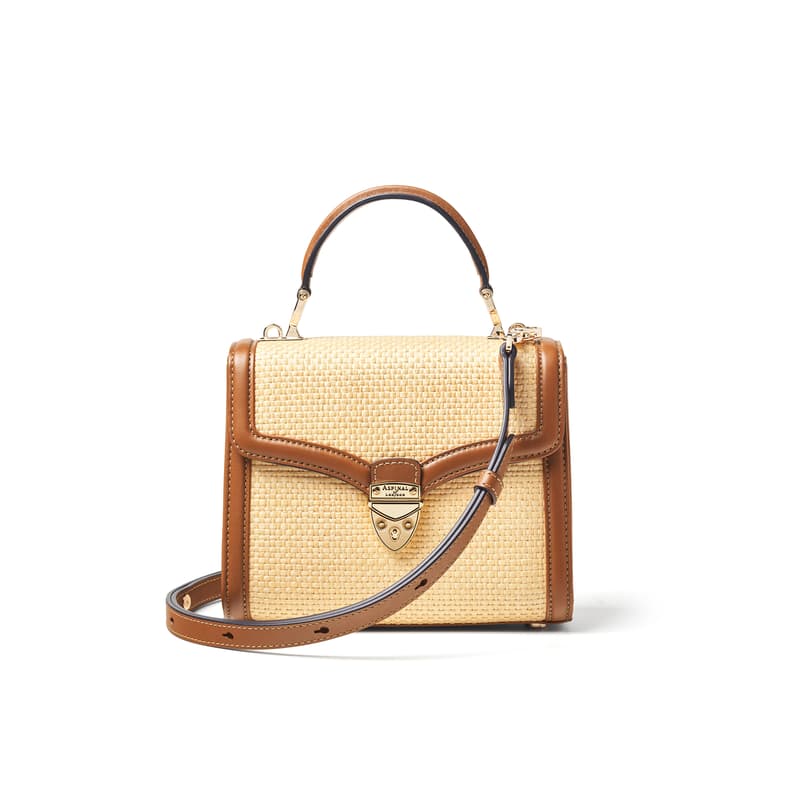 Closed Aspinal of London Mayfair Midi Natural Raffia & Smooth Tan Bag