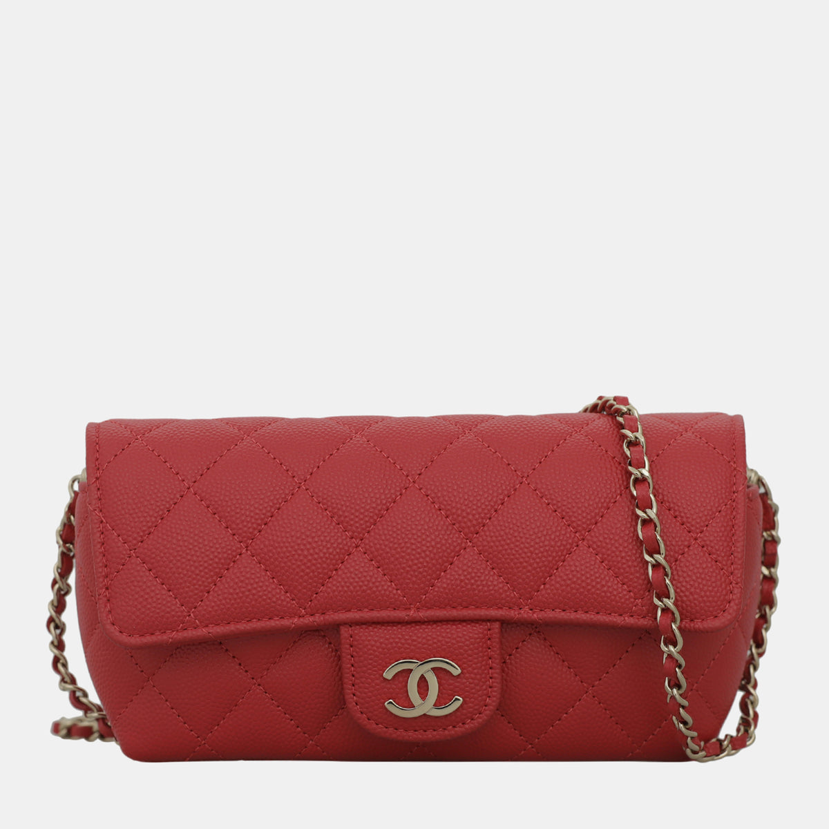Chanel Red Caviar Leather CC Glasses Case with Chain Shoulder Bag