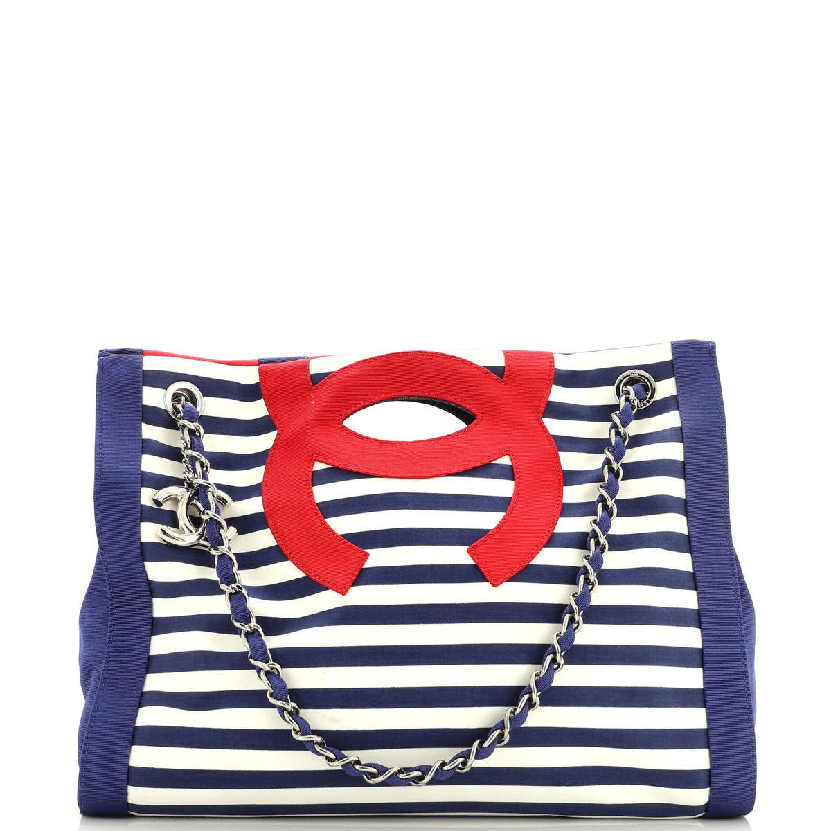 Chanel CHANEL Mariniere Chain Tote Striped Canvas Small