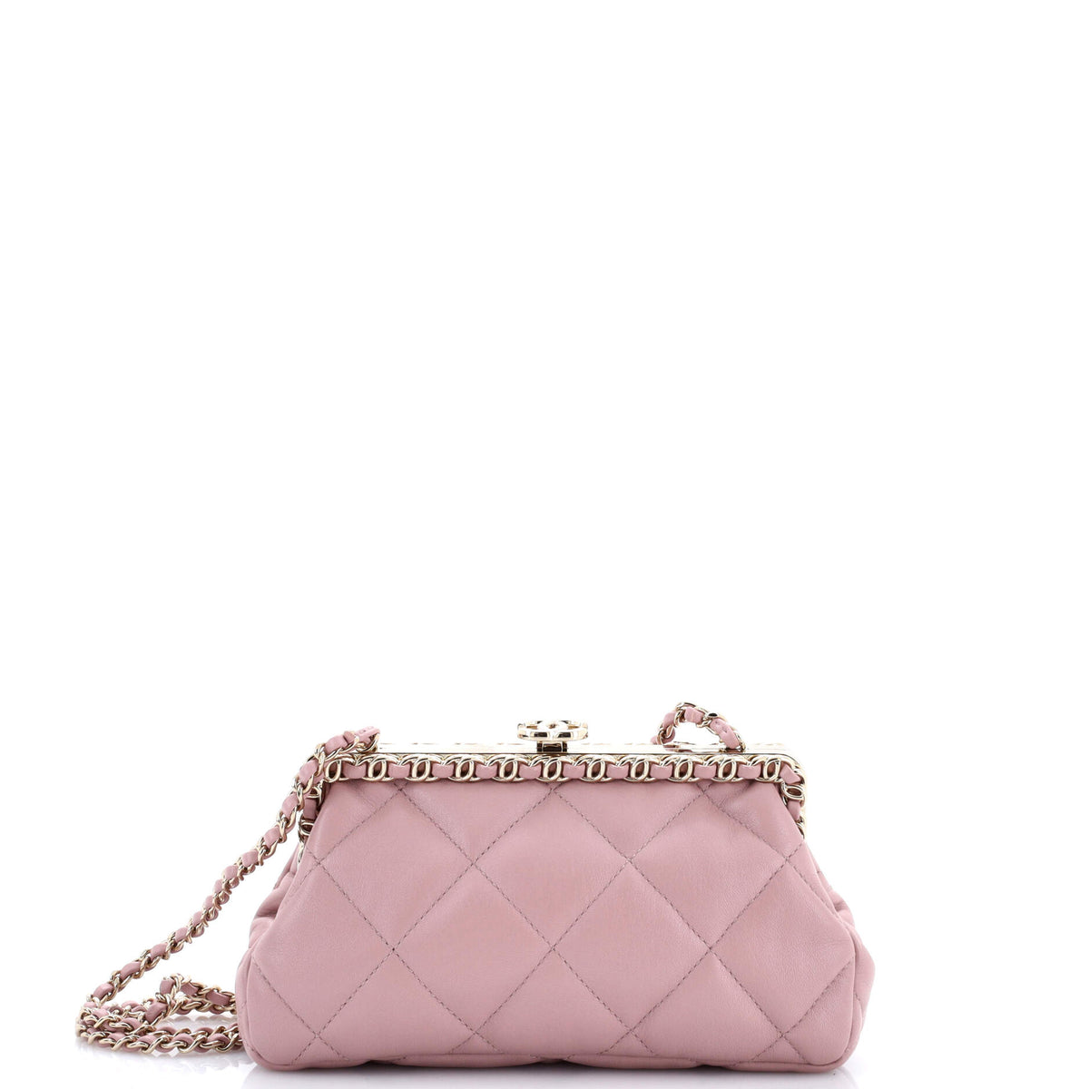 Chanel CHANEL CC Kiss Lock Chain Around Clutch on Chain Quilted Lambskin