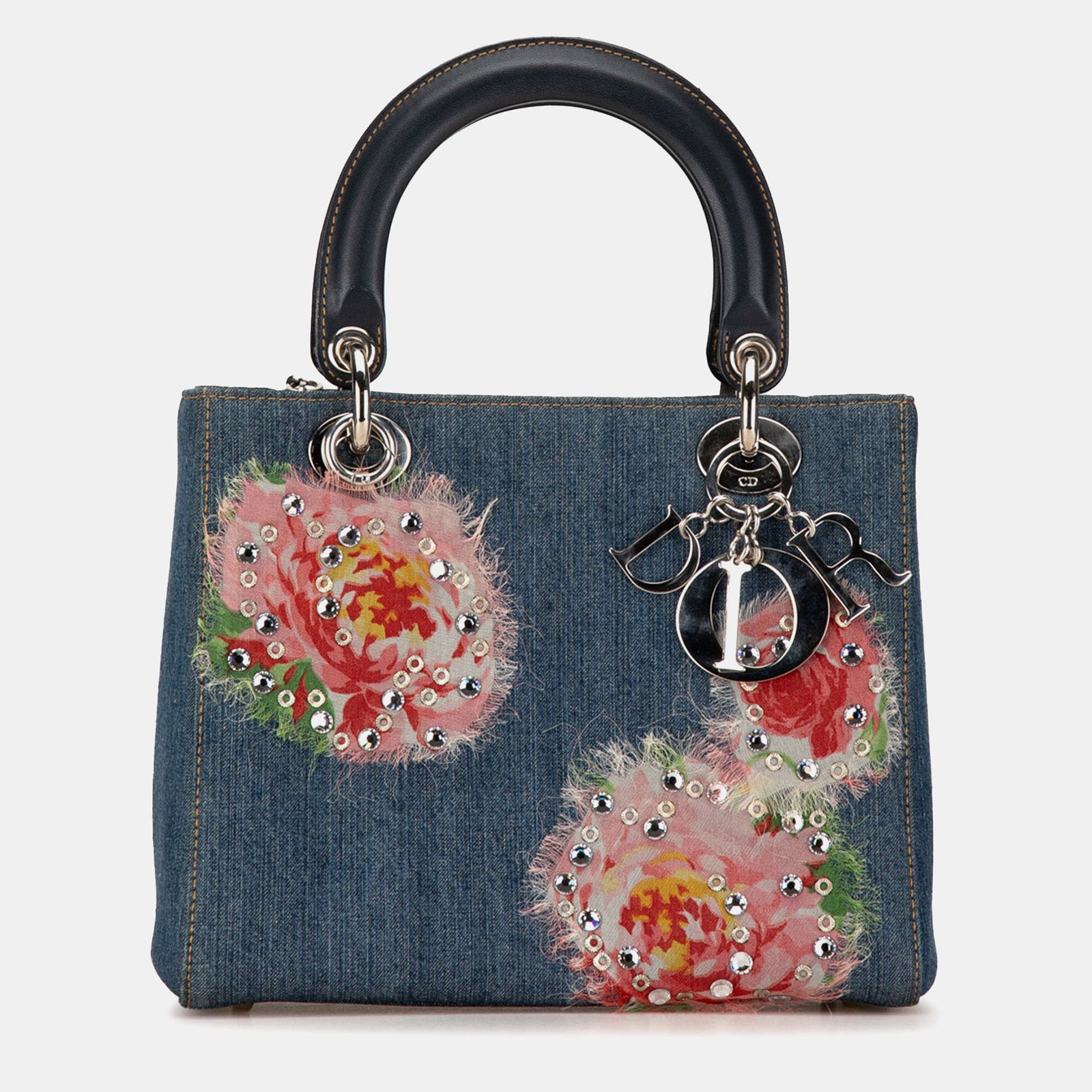 Dior Sac fourre-tout pour femme de taille moyenne en denim bleu orné de fleurs