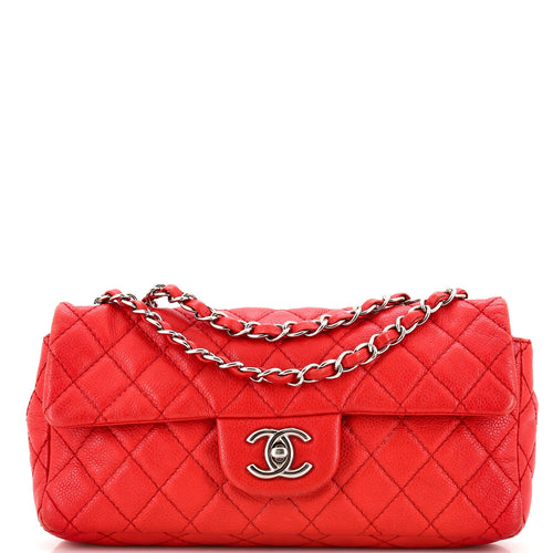 CHANEL Classic Single Flap Bag Quilted Caviar East West