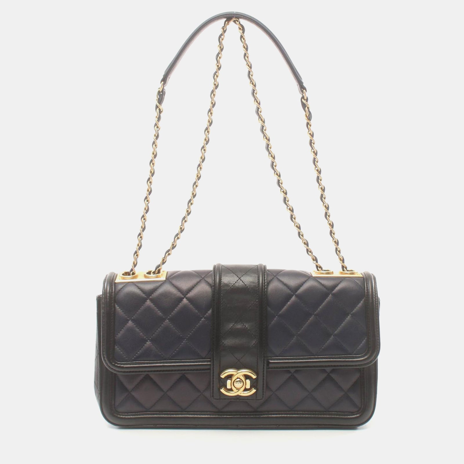 Chanel Elegante mittelgroße CC-Flap-Tasche aus gestepptem Leder in Schwarz