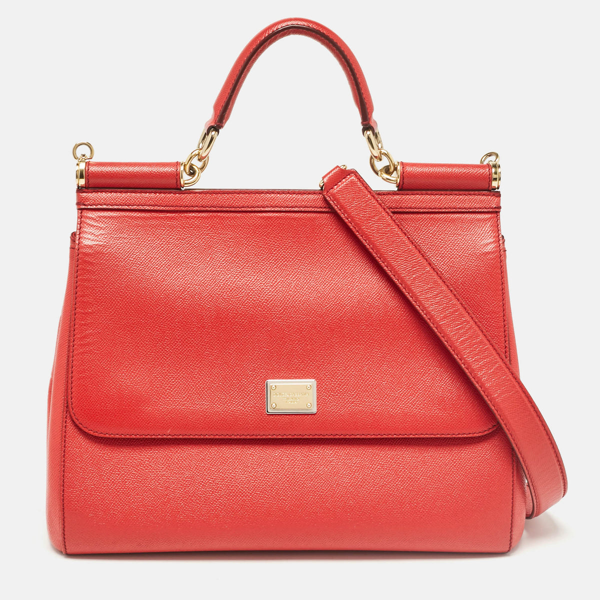 Dolce & Gabbana Red Leather Large Miss Sicily Top Handle Bag
