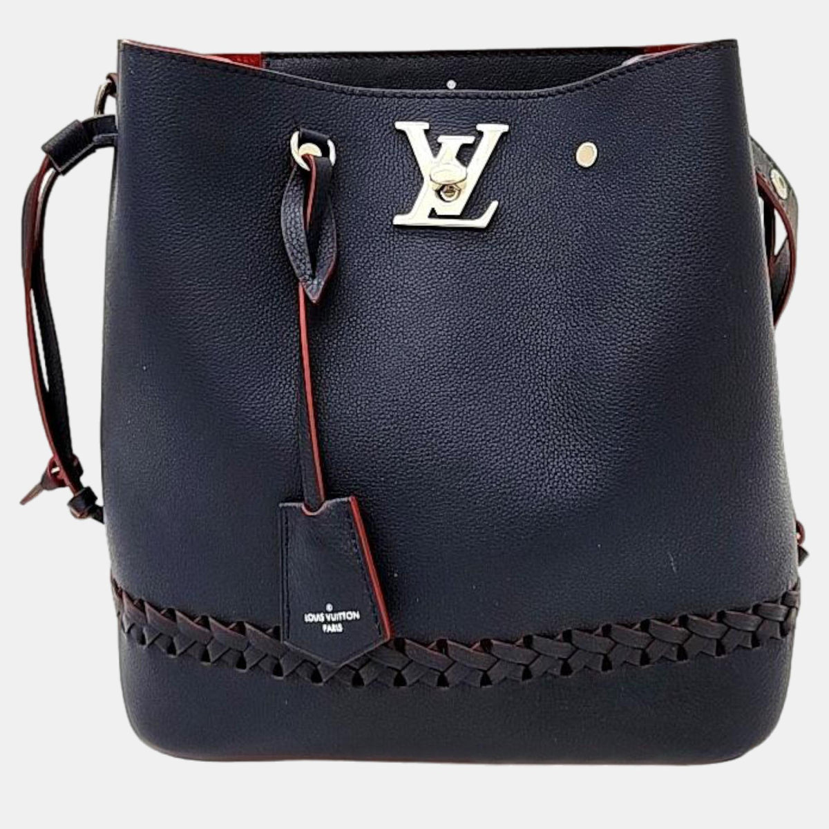 Louis Vuitton Navy Blue Leather Lock Me Bucket Bag