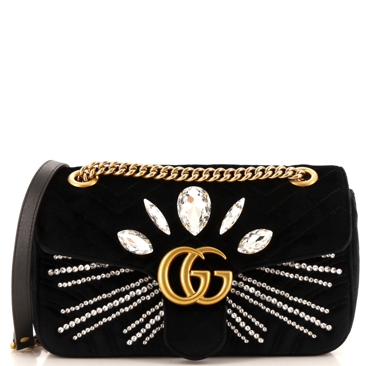 Gucci GUCCI GG Marmont Flap Bag Embellished Matelasse Velvet Small