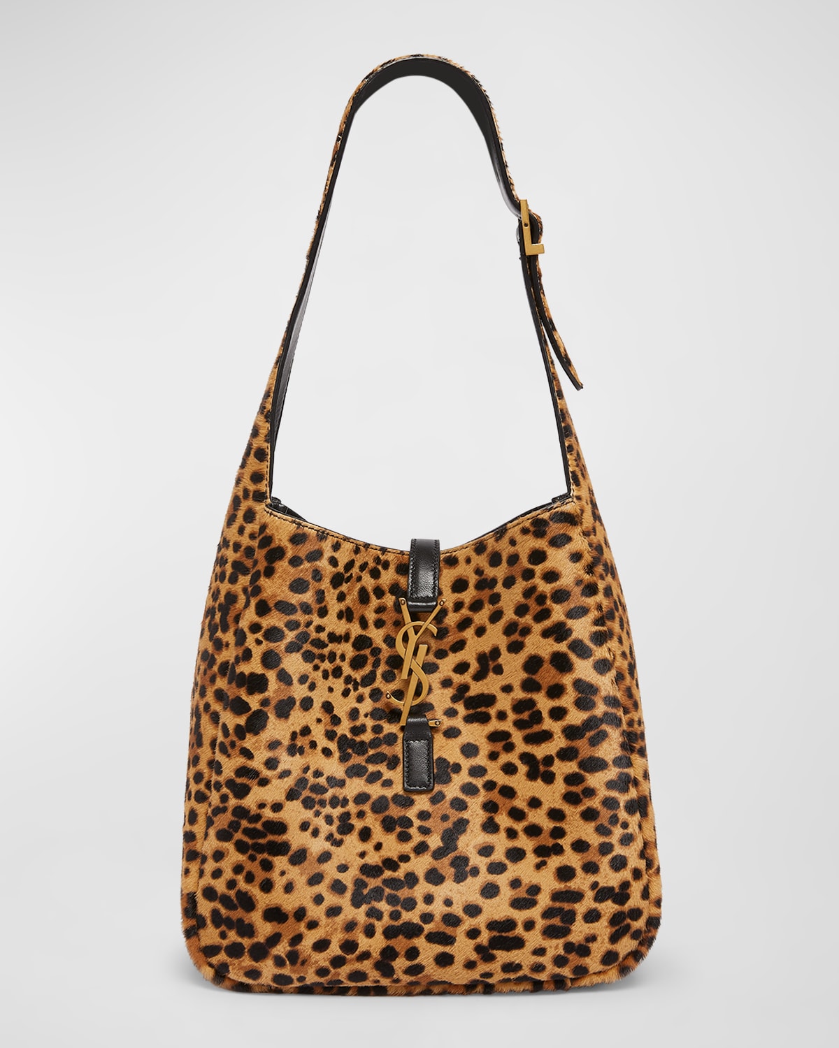 Saint Laurent Le 5 A 7 Small YSL Hobo Bag in Leopard-Print Calf Hair