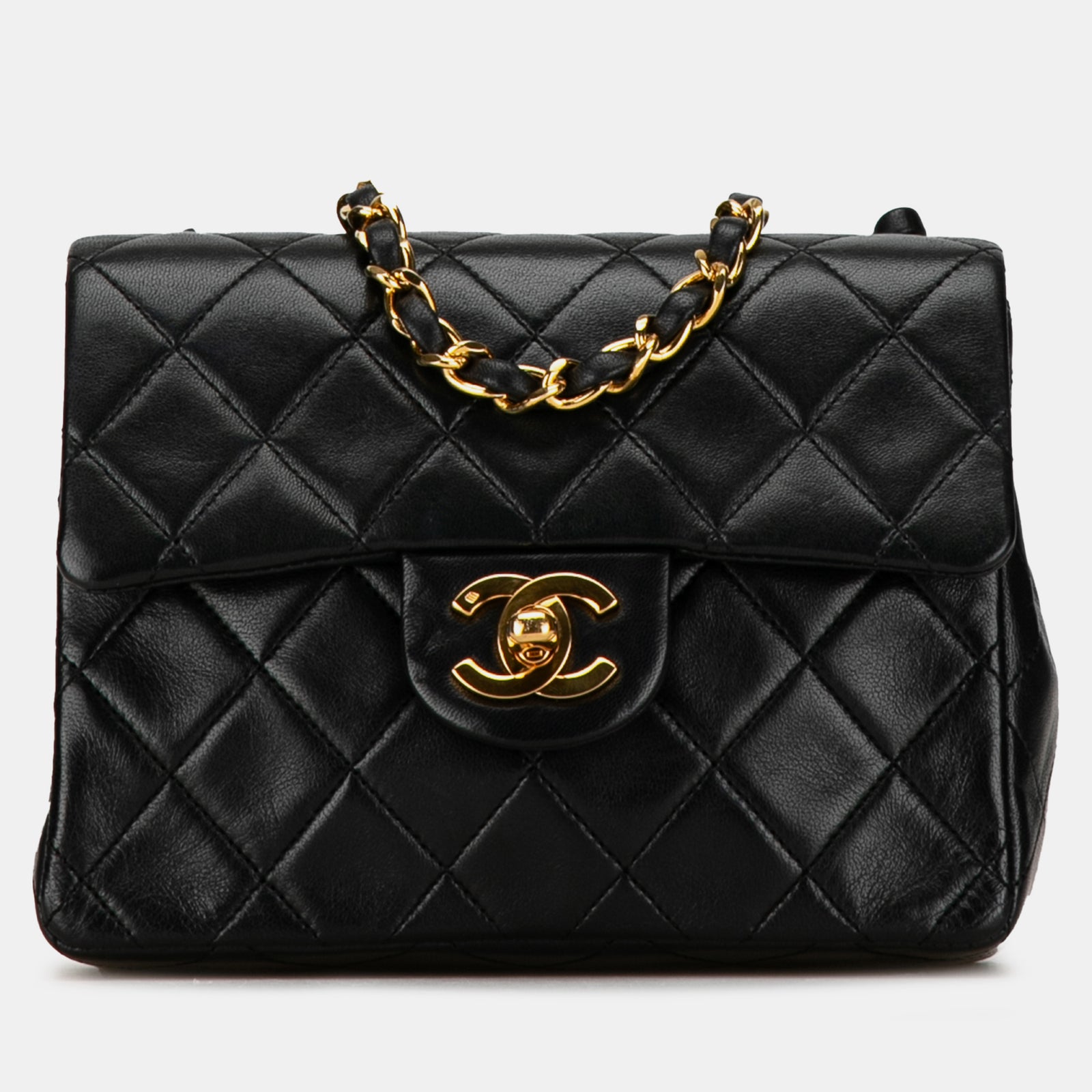 Chanel Mini sac carré classique à rabat simple en cuir d'agneau