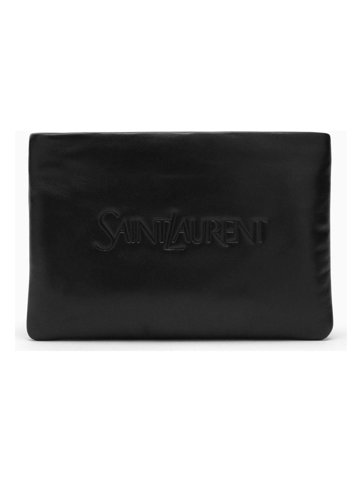 Saint Laurent Men's Padded Leather Clutch Bag With Logo in Black | 779526AADA1
