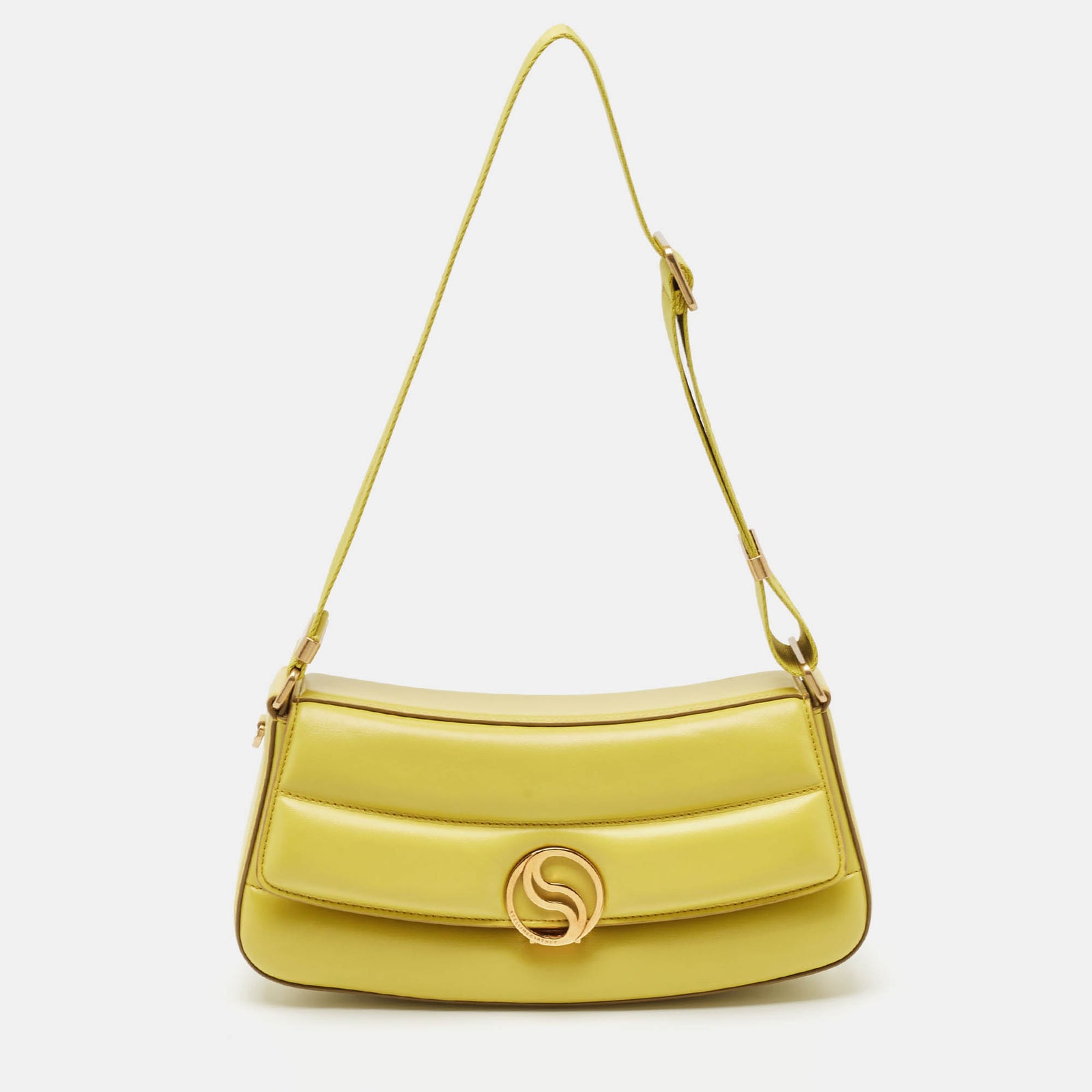 Stella McCartney Lime Faux Leather S-Wave Padded Shoulder Bag