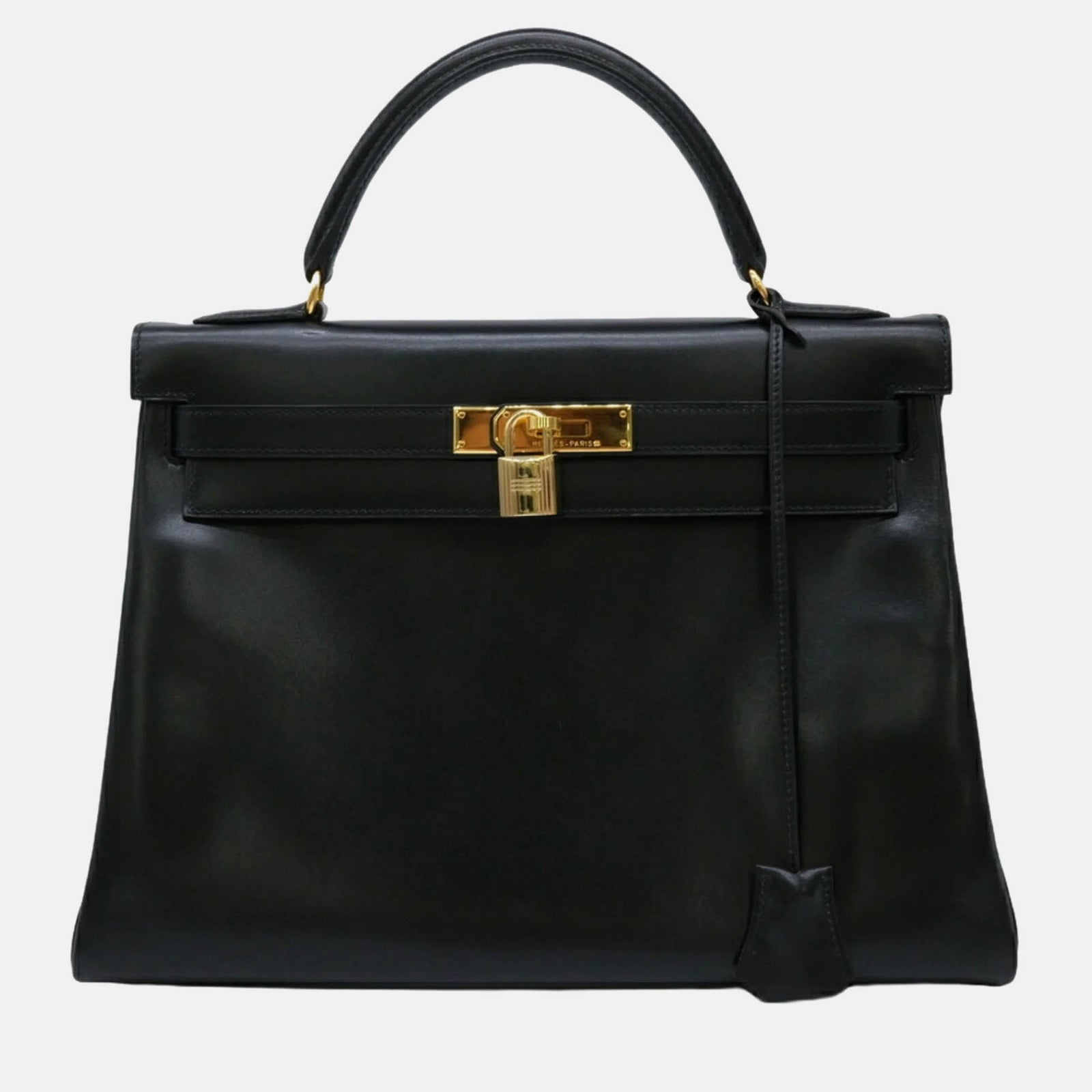 Herm?s Black Box Calf Leather Kelly 32 Handbag